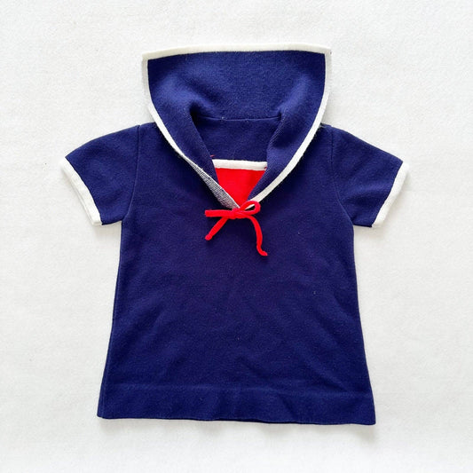 Vintage Sweater Knit Sailor Short Sleeve Top: 4T - Yellow Clover Vintage Kids Clothes