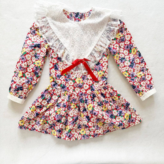 Evy Daisy Floral Lace Collar Dress - Yellow Clover Vintage Kids Clothes