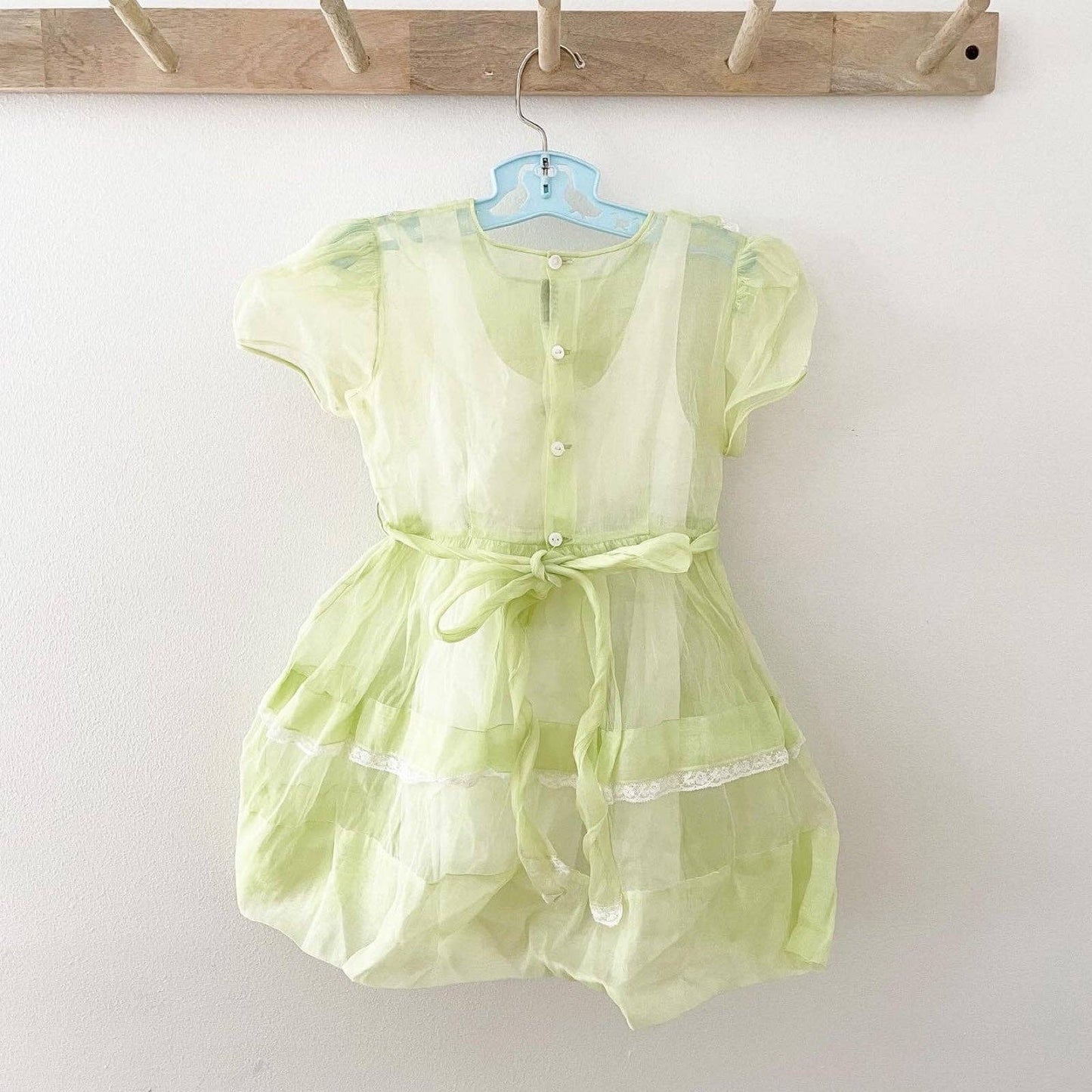 Asfahl 60s Green Sheer Dress - Yellow Clover Vintage Kids Clothes