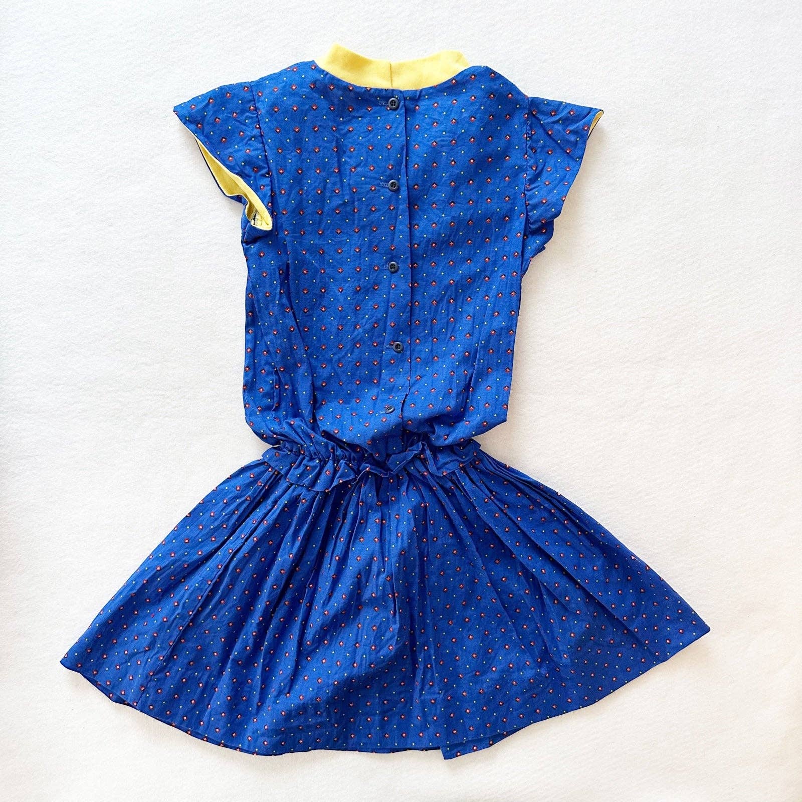 Kim Originals Blue Diamond Print Cotton Dress - Yellow Clover Vintage Kids Clothes