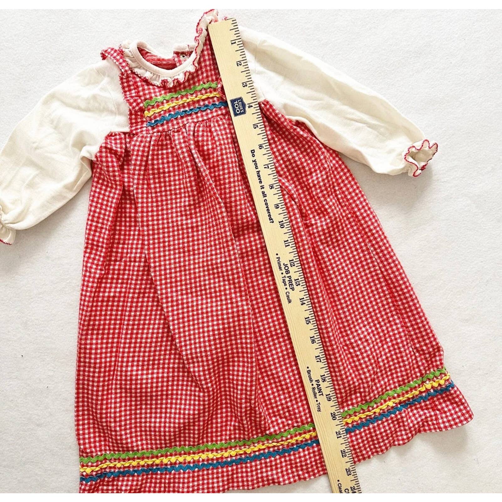 Vintage Carter’s 70s Knit Gingham Full Length Dress: 18m - Yellow Clover Vintage Kids Clothes