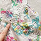 90s Floral Vacation Print Shortall Overalls - Yellow Clover Vintage Kids Clothes