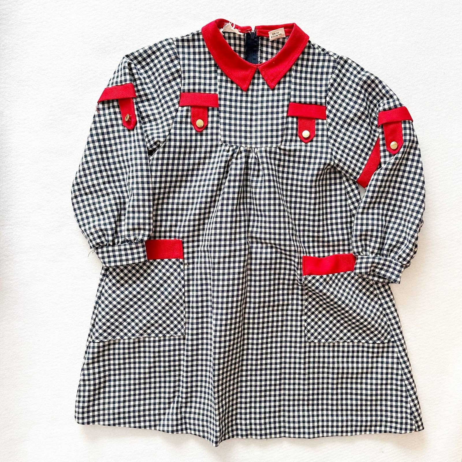 Gingham Red Accent Long Sleeve Dress - Yellow Clover Vintage Kids Clothes