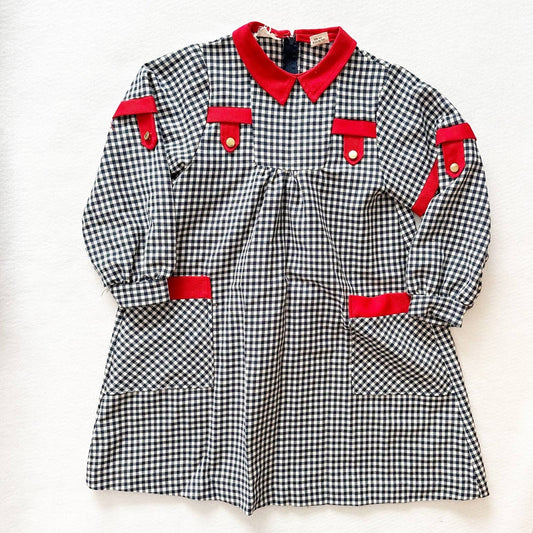 Gingham Red Accent Long Sleeve Dress - Yellow Clover Vintage Kids Clothes