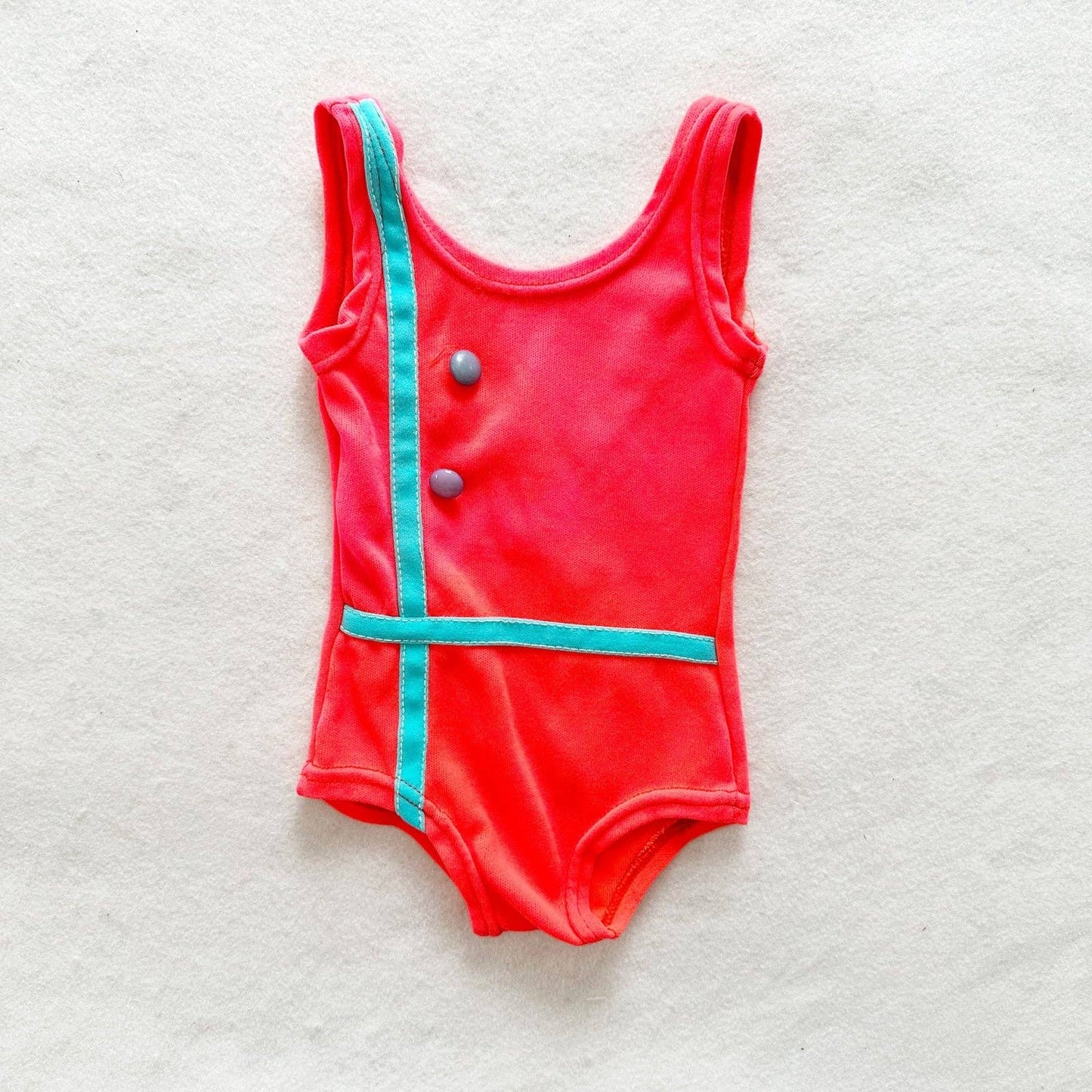 Vintage 70s Bright Pink Orange Swimsuit: 2T - Yellow Clover Vintage Kids Clothes