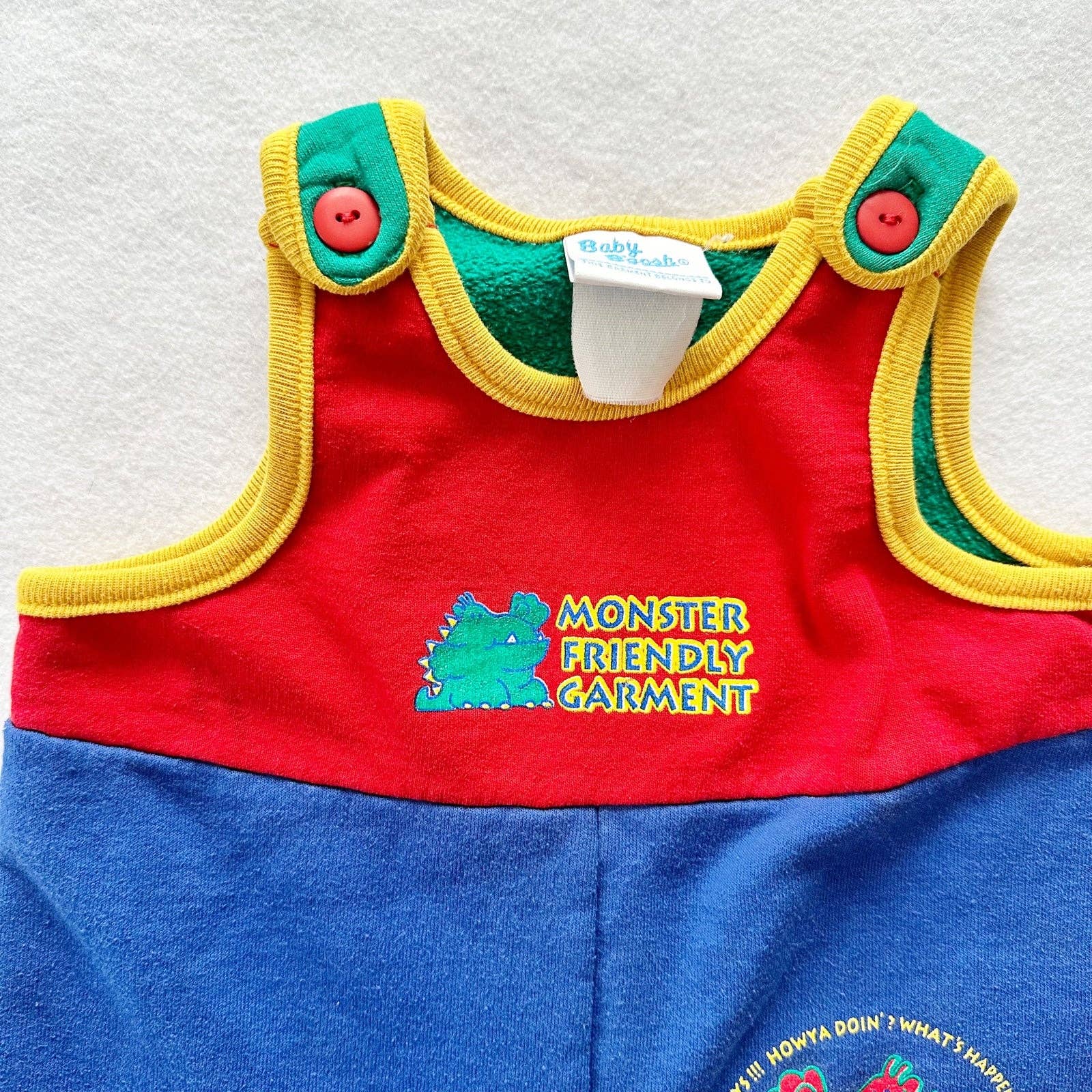 Vintage OshKosh Baby B’gosh Monster Sweatshirt Romper: 18m - Yellow Clover Vintage Kids Clothes