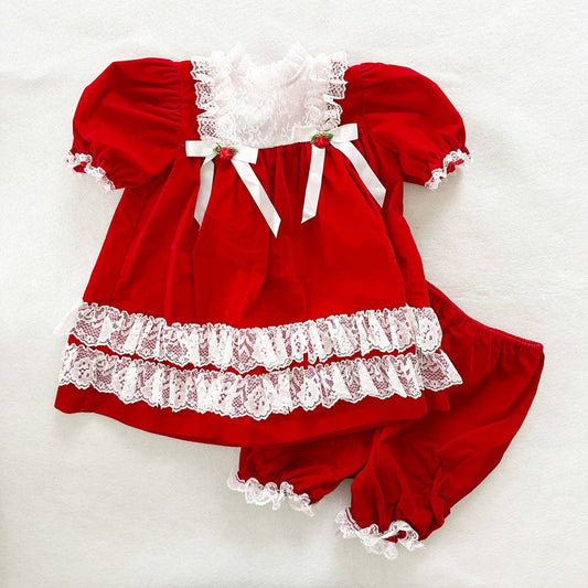 Evy Velvet Dress with Bloomers - Yellow Clover Vintage Kids Clothes