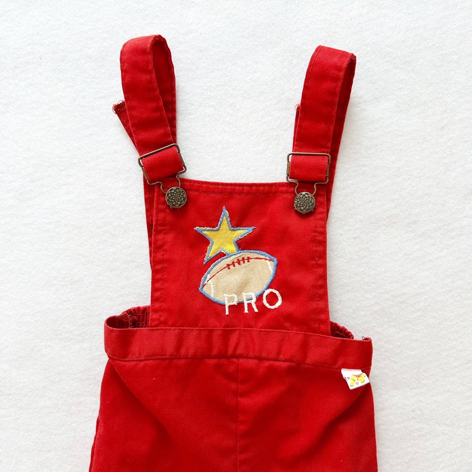 Vintage All Pro Football Appliqué Cotton Overalls: 24m - Yellow Clover Vintage Kids Clothes
