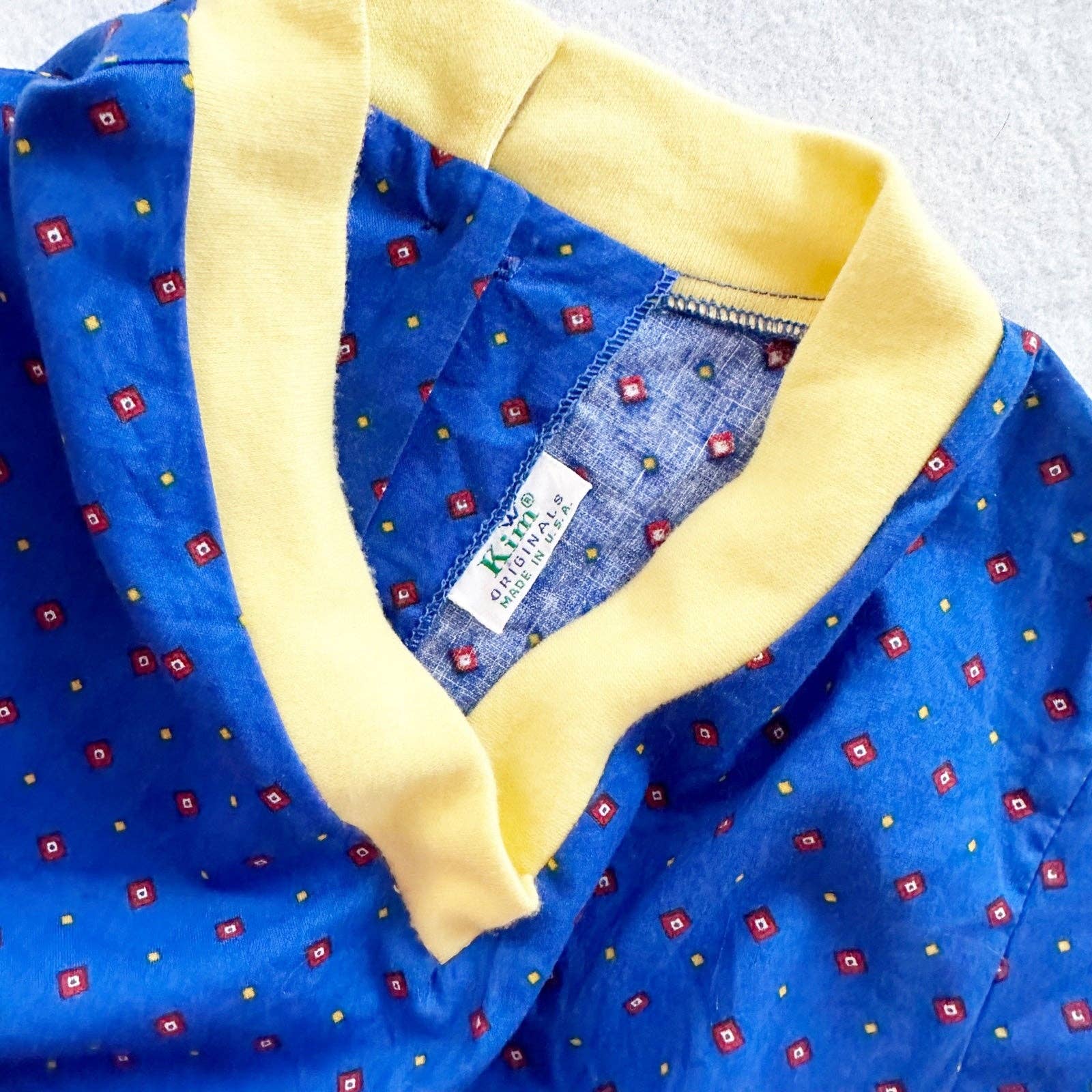 Kim Originals Blue Diamond Print Cotton Dress - Yellow Clover Vintage Kids Clothes