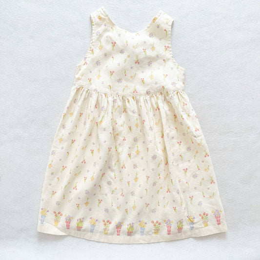 Gymboree Flower Pots Print Keyhole Back Dress - Yellow Clover Vintage Kids Clothes