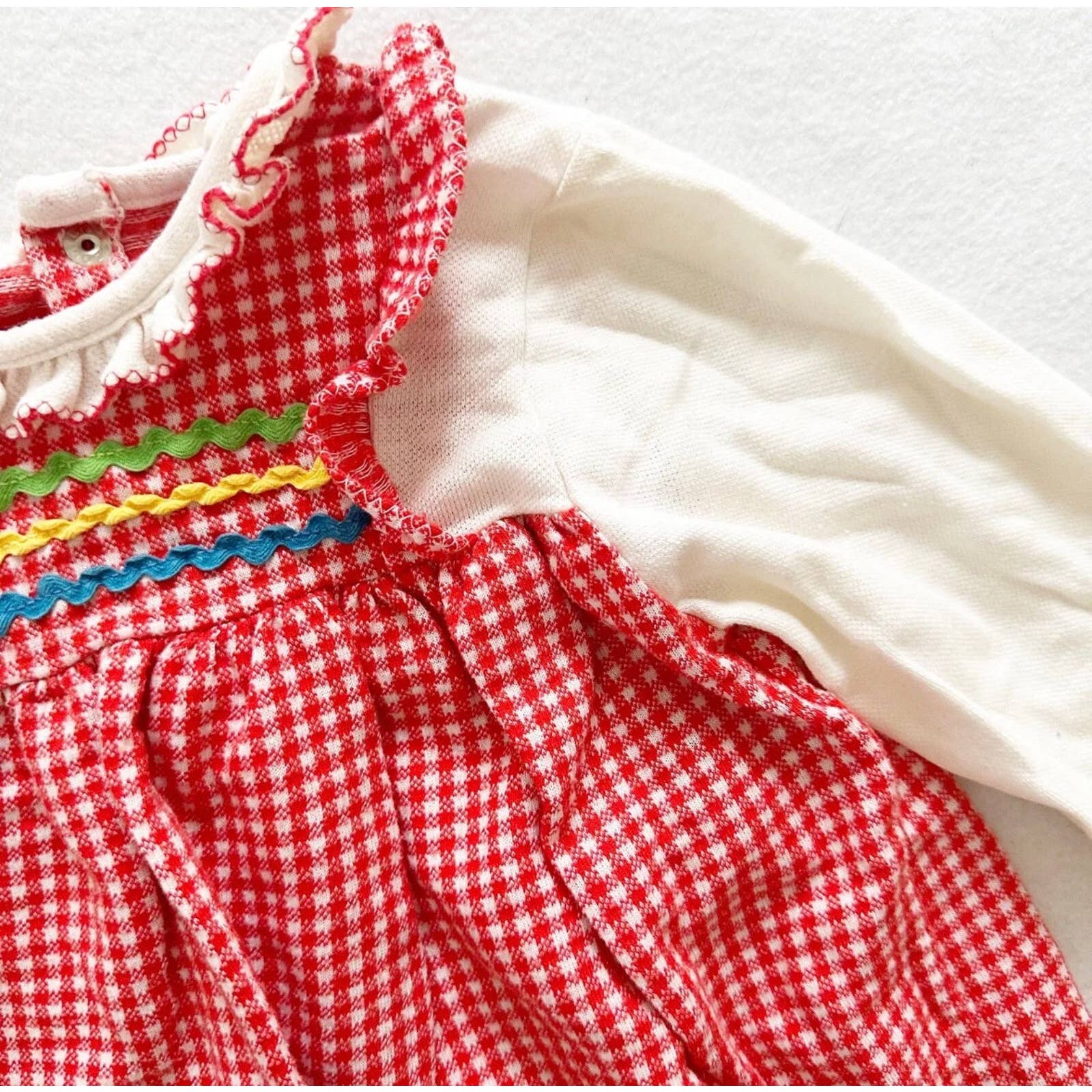 Vintage Carter’s 70s Knit Gingham Full Length Dress: 18m - Yellow Clover Vintage Kids Clothes