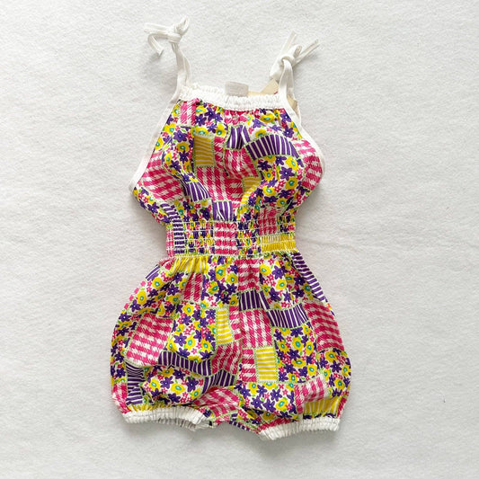 Deadstock Patchwork Print Romper - Yellow Clover Vintage Kids Clothes