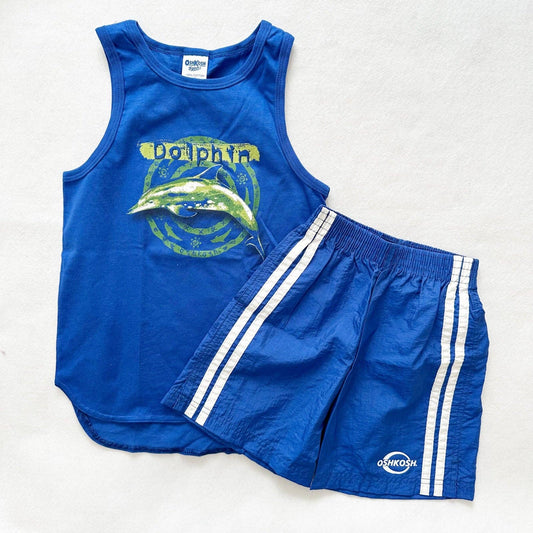Vintage OshKosh Dolphin Tank Set: 7y - Yellow Clover Vintage Kids Clothes