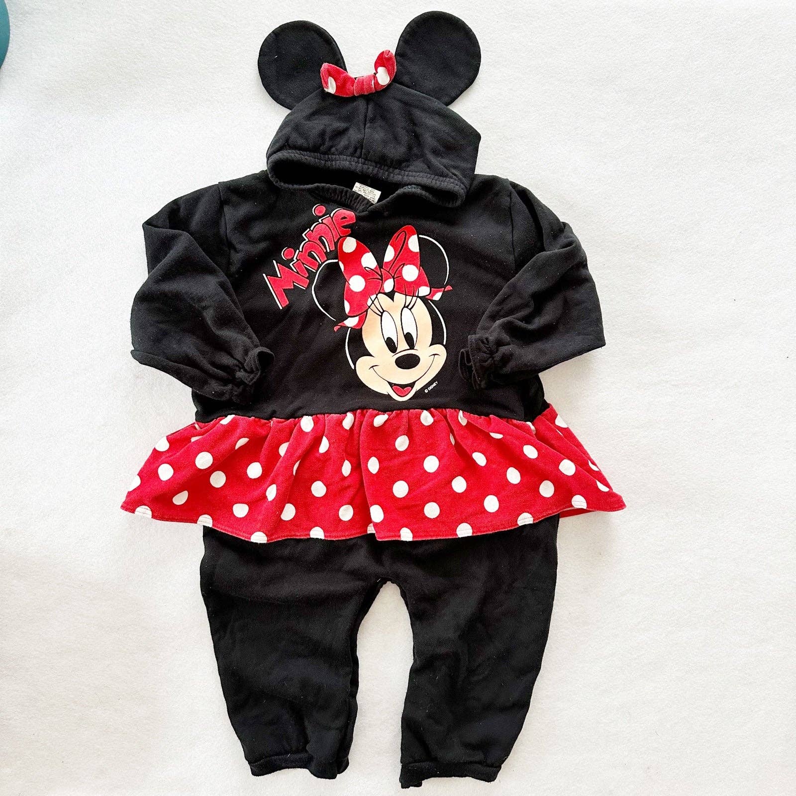 Vintage Minnie Mouse Skirted Hooded Sweatshirt Romper: 2T - Yellow Clover Vintage Kids Clothes