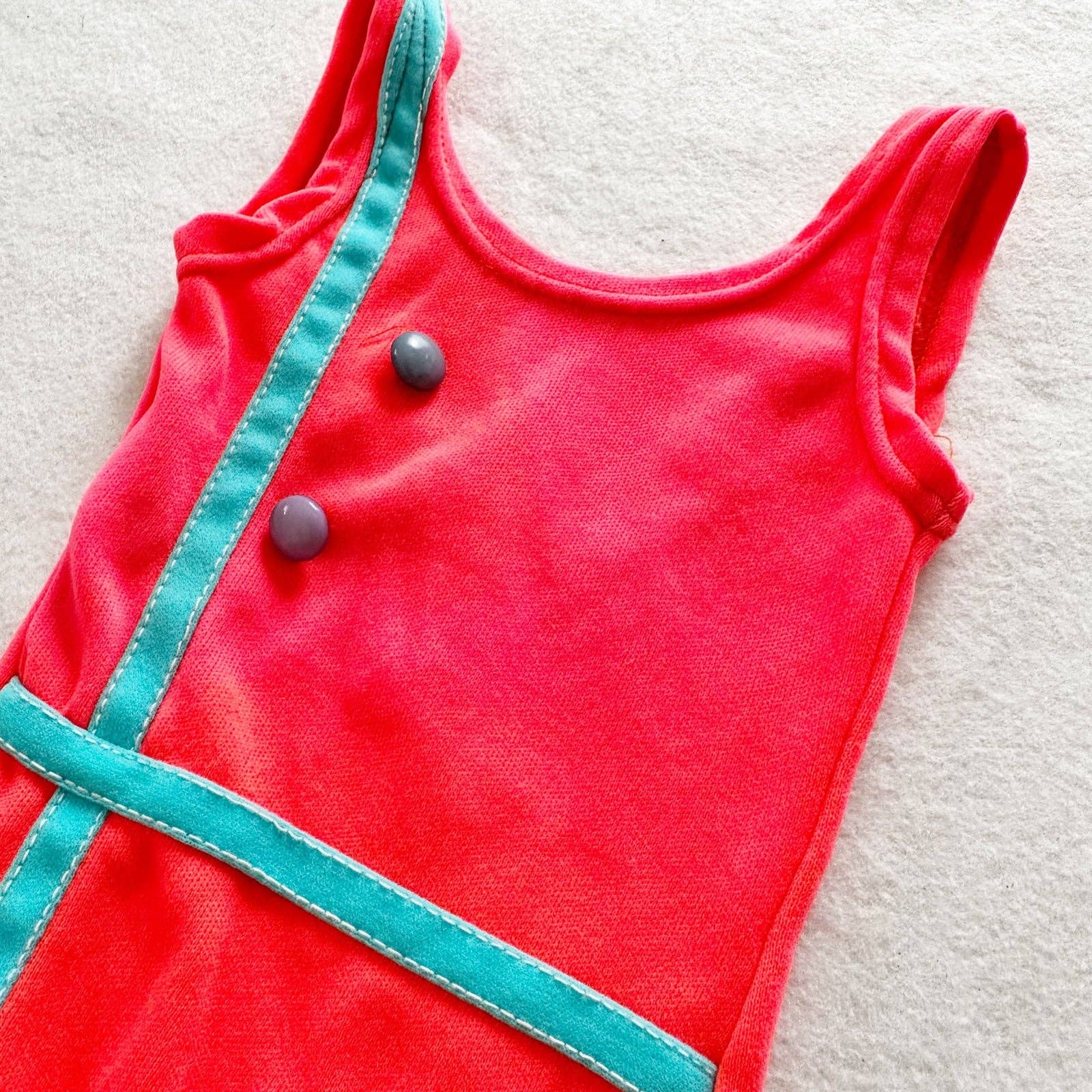 Vintage 70s Bright Pink Orange Swimsuit: 2T - Yellow Clover Vintage Kids Clothes