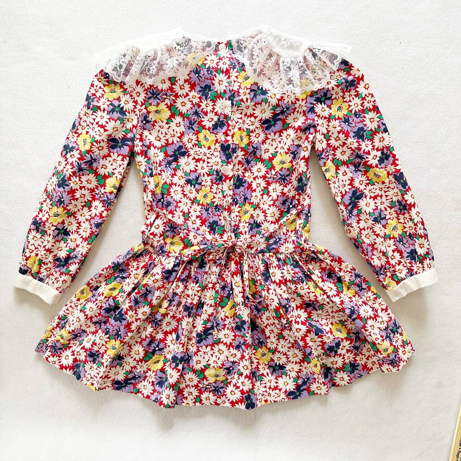 Evy Daisy Floral Lace Collar Dress - Yellow Clover Vintage Kids Clothes