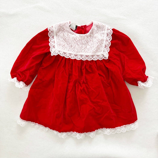 Jo Lene Red Velvet Lace Collar Dress - Yellow Clover Vintage Kids Clothes